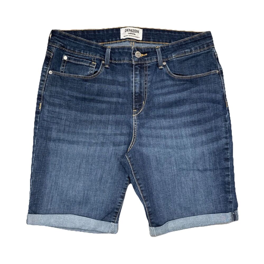 DENIZEN Mid Rise Bermuda Shorts 12 (W31 Inseam 8.5) Blue Cuffed Stretch Womens - Picture 2 of 9